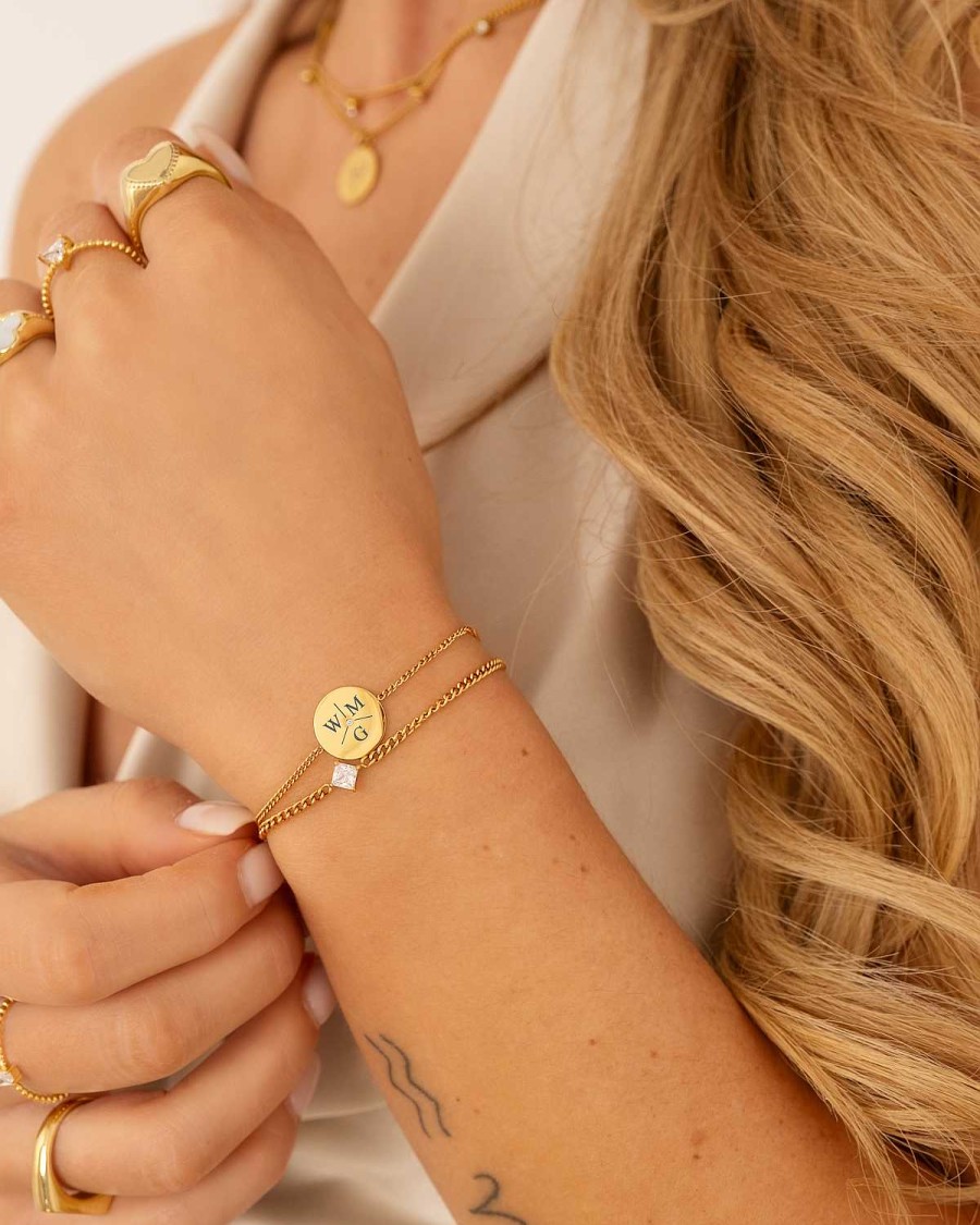 Armbanden Finaste | Armband Sparkle Square Goldplated