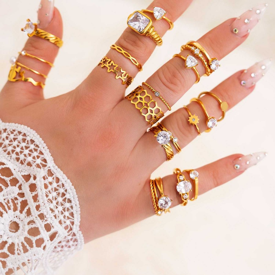 Ringen Finaste | Sterretjes Ring Met Steentje Gold Plated