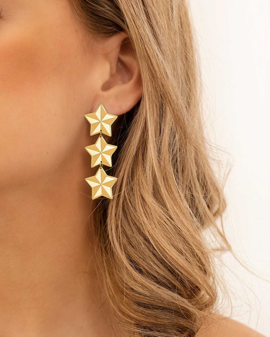 Oorbellen Finaste | Triple Star Earrings Goldplated