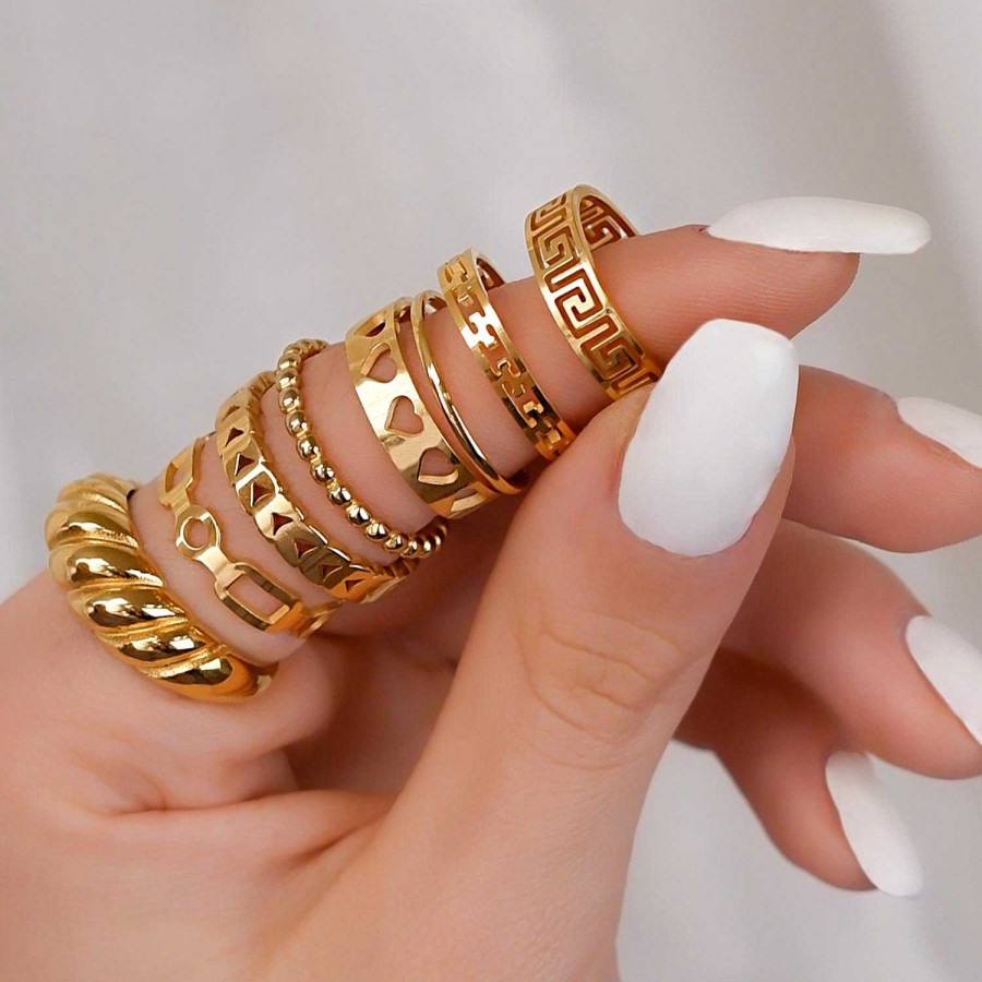 Ringen Finaste | Verstelbare Ring Met Print Kleur Goud