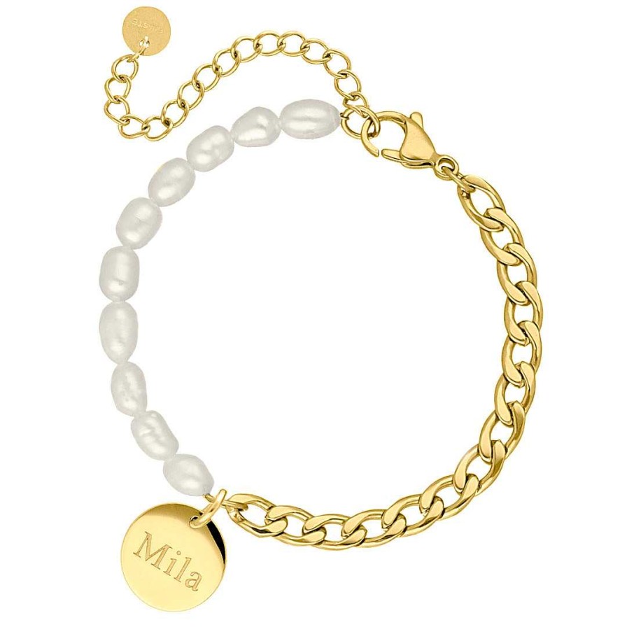 Armbanden Finaste | Graveerbare Armband Chain & Pearl Kleur Goud