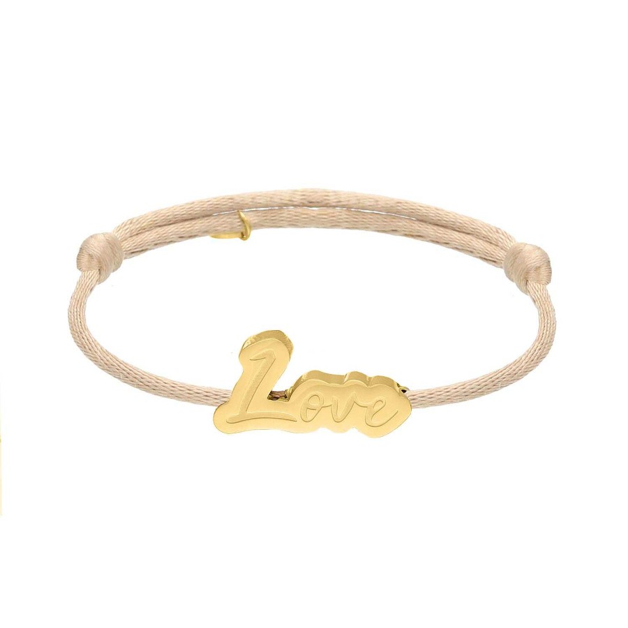 Armbanden Finaste | Satin Love Armband Nude Goudkleurig