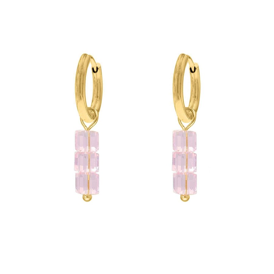 Oorbellen Finaste | Earrings Triple Stones Pink Goldplated