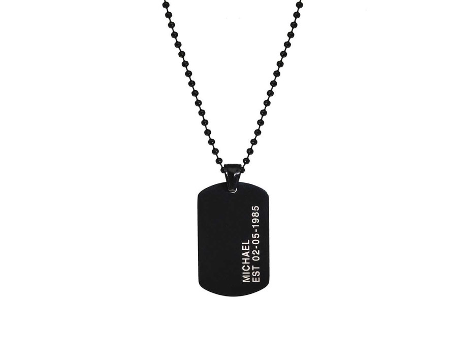 Kettingen Finaste | Dog Tag Ketting Met Naam En Datum Zwart