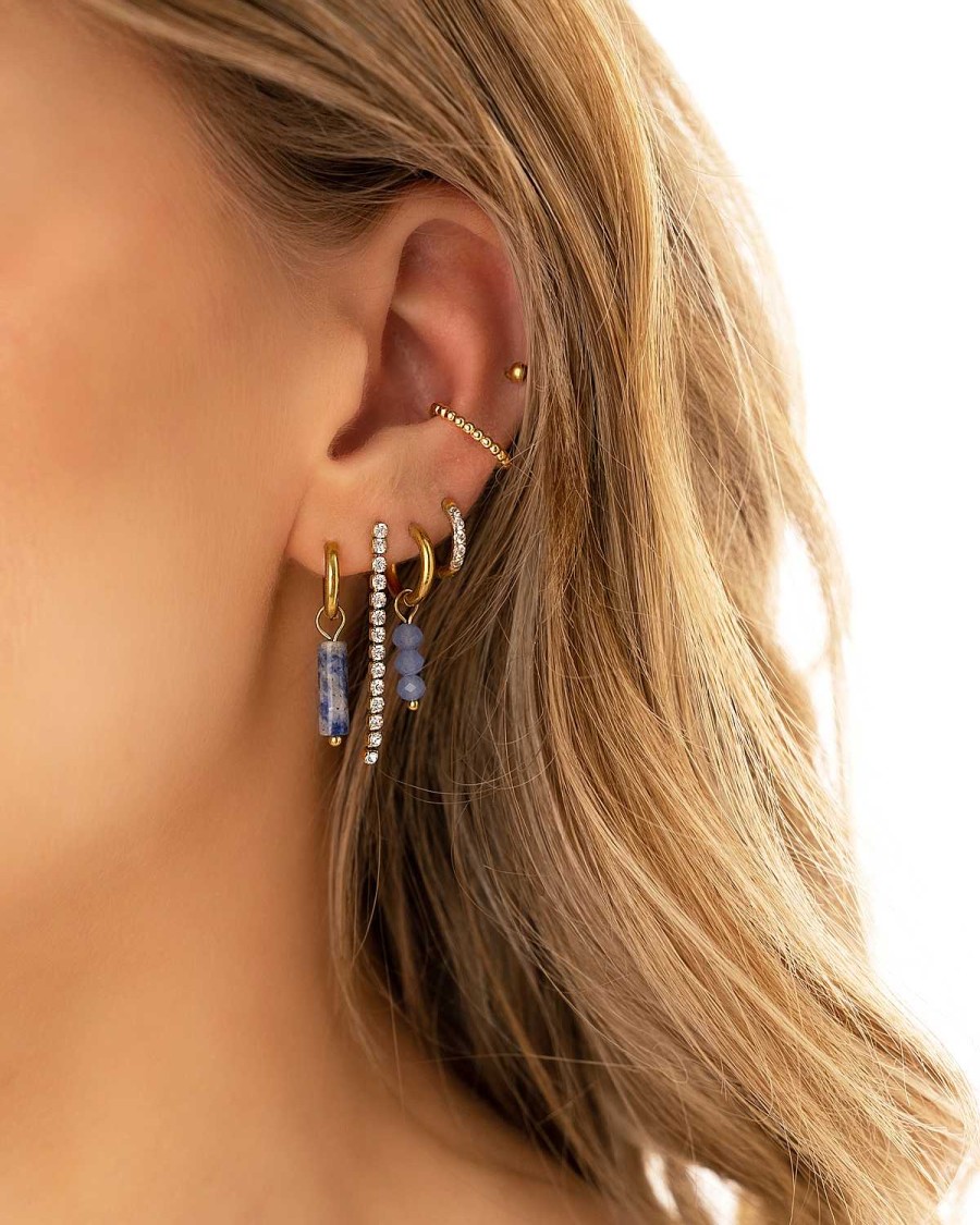 Oorbellen Finaste | Oorringetjes Round Blue Stones Goudkleurig