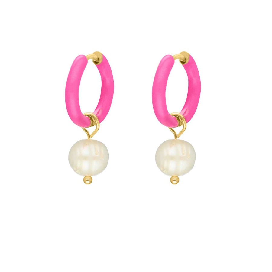 Oorbellen Finaste | Pearl Summer Hoops Pink