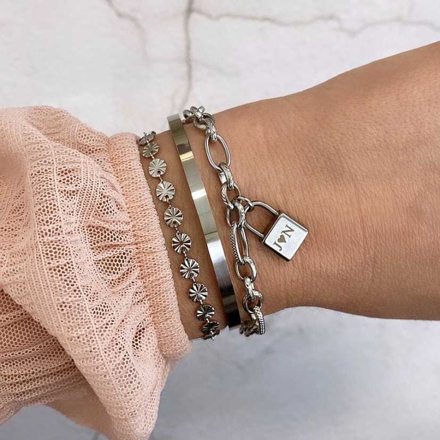 Armbanden Finaste | Schakelarmband Met Slotje Graveren Kleur Zilver