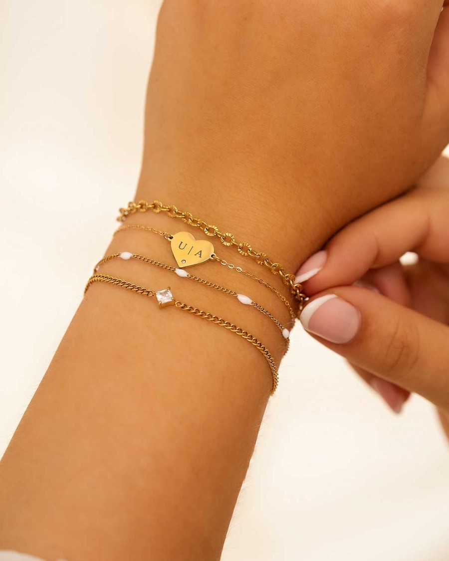 Armbanden Finaste | Armband Met Witte Bolletjes Goudkleurig