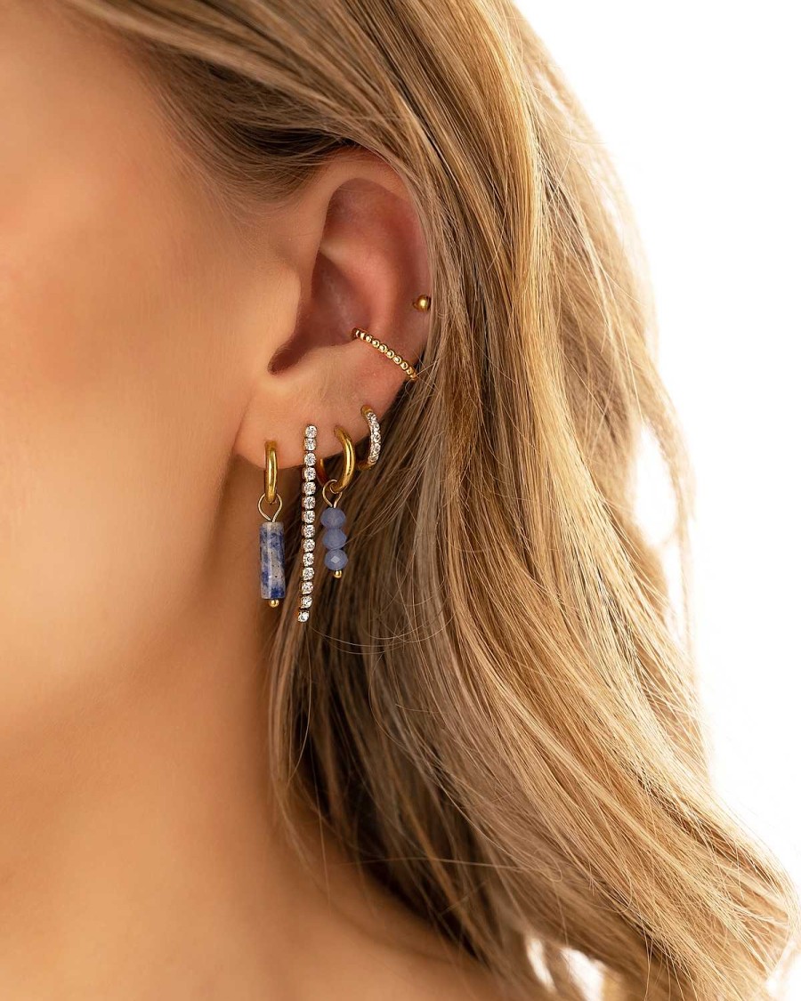 Oorbellen Finaste | Oorringetjes Round Blue Stones Goudkleurig