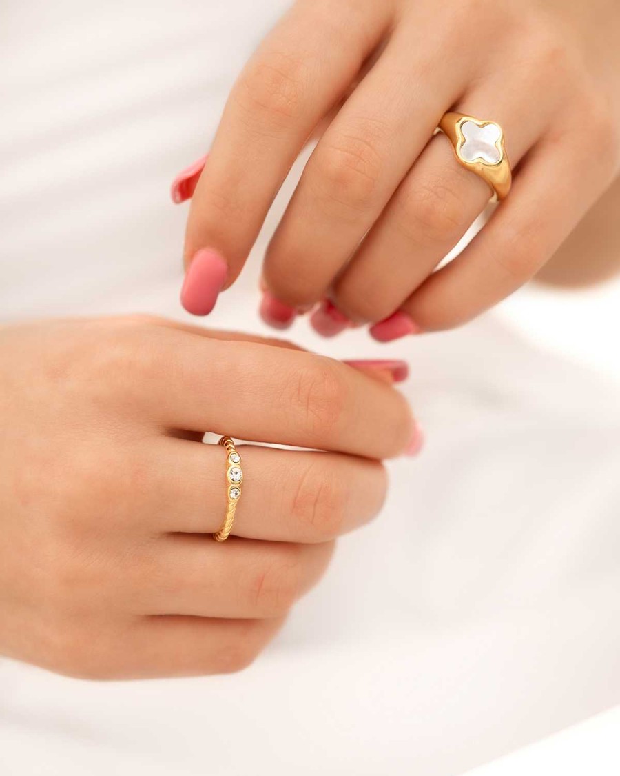 Ringen Finaste | Gedraaide Ring Three Stones Goudkleurig