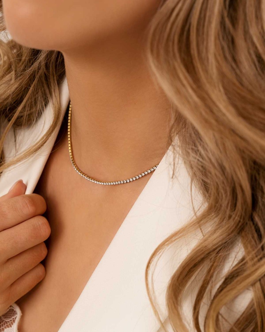 Kettingen Finaste | Tennis Necklace Minimalistisch Goldplated