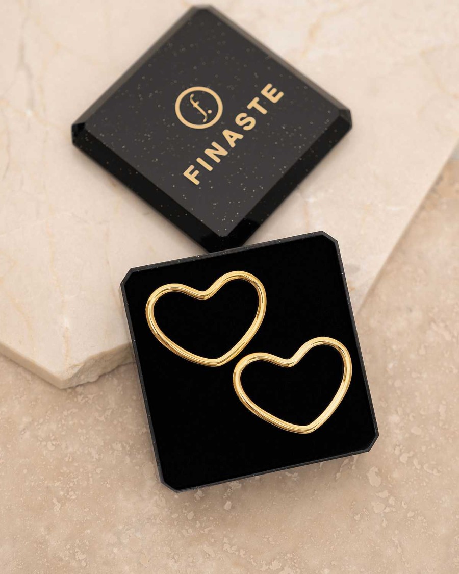 Oorbellen Finaste | Statement Studs Open Heart Goudkleurig