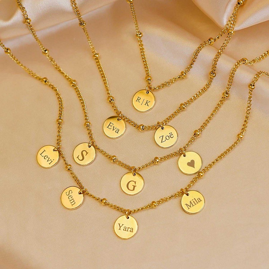 Kettingen Finaste | Ketting Met Namen 4 Muntjes Kleur Goud