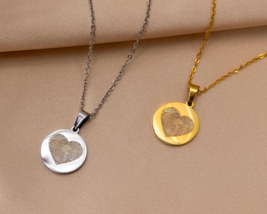 Kettingen Finaste | Coin Ketting Met Vingerafdruk Hartje