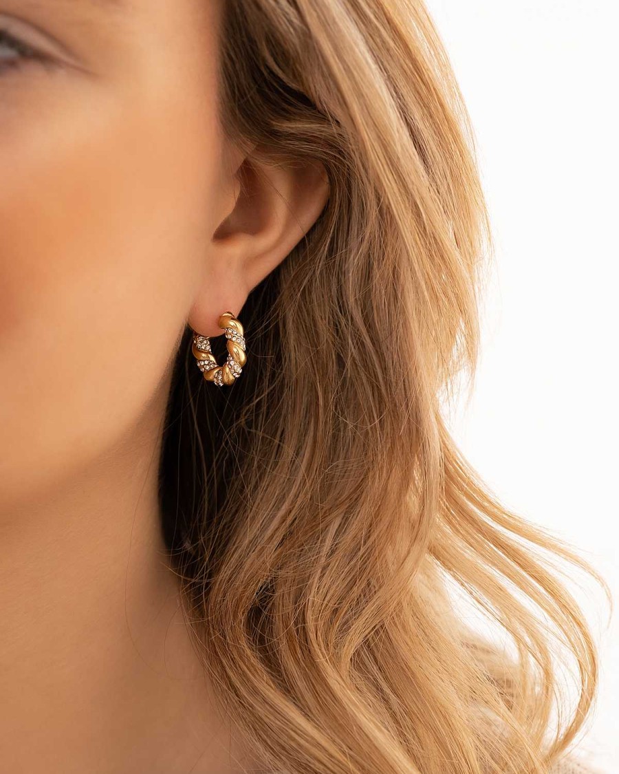 Oorbellen Finaste | Braided Stone Hoops Goldplated