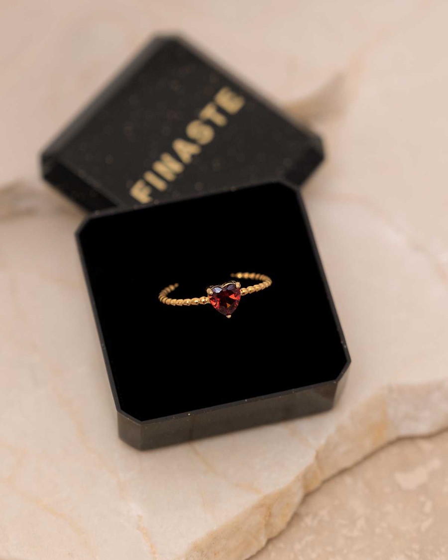 Ringen Finaste | Birthstone Heart Ring Goldplated