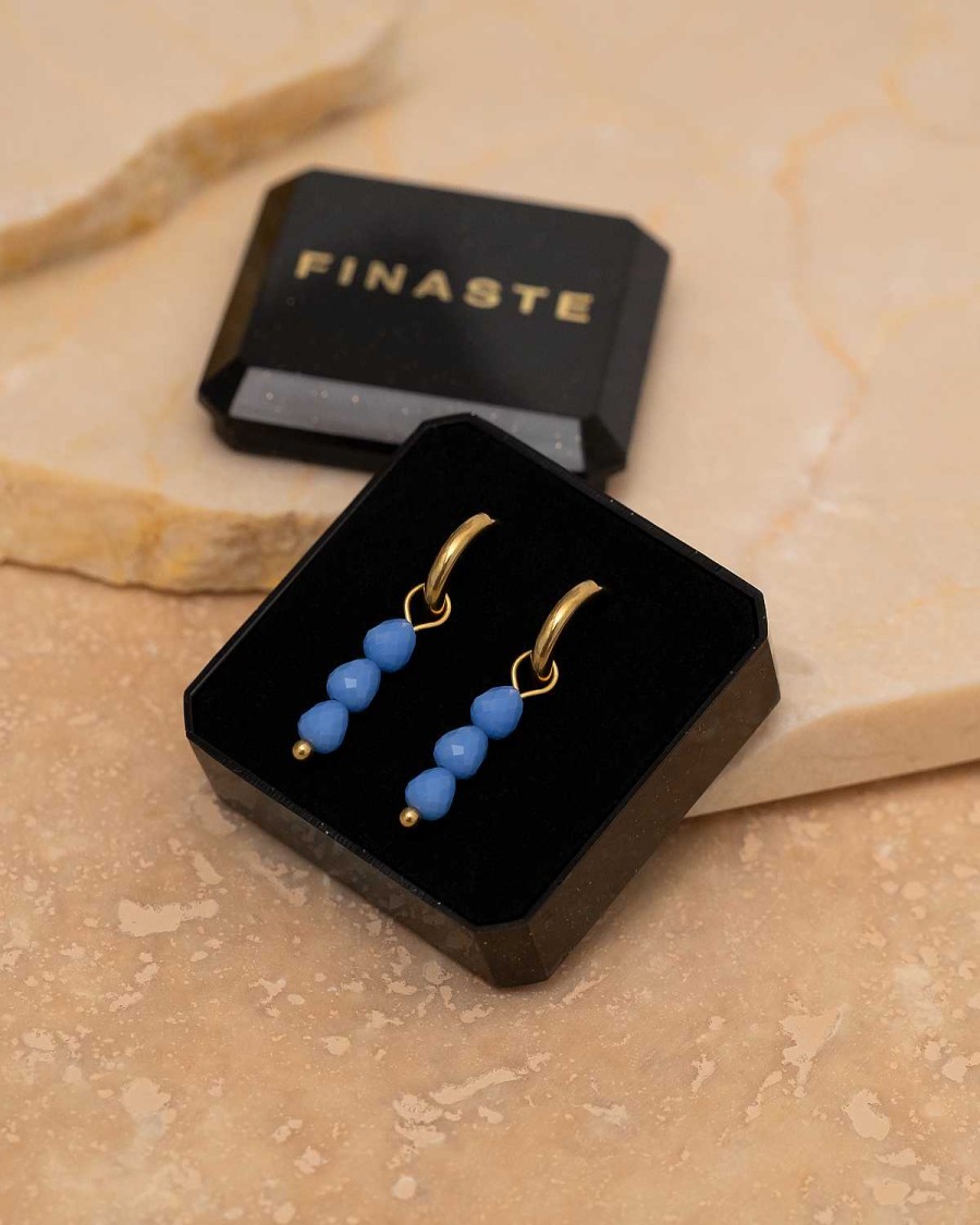 Oorbellen Finaste | Earrings Triple Stones Blue Goldplated