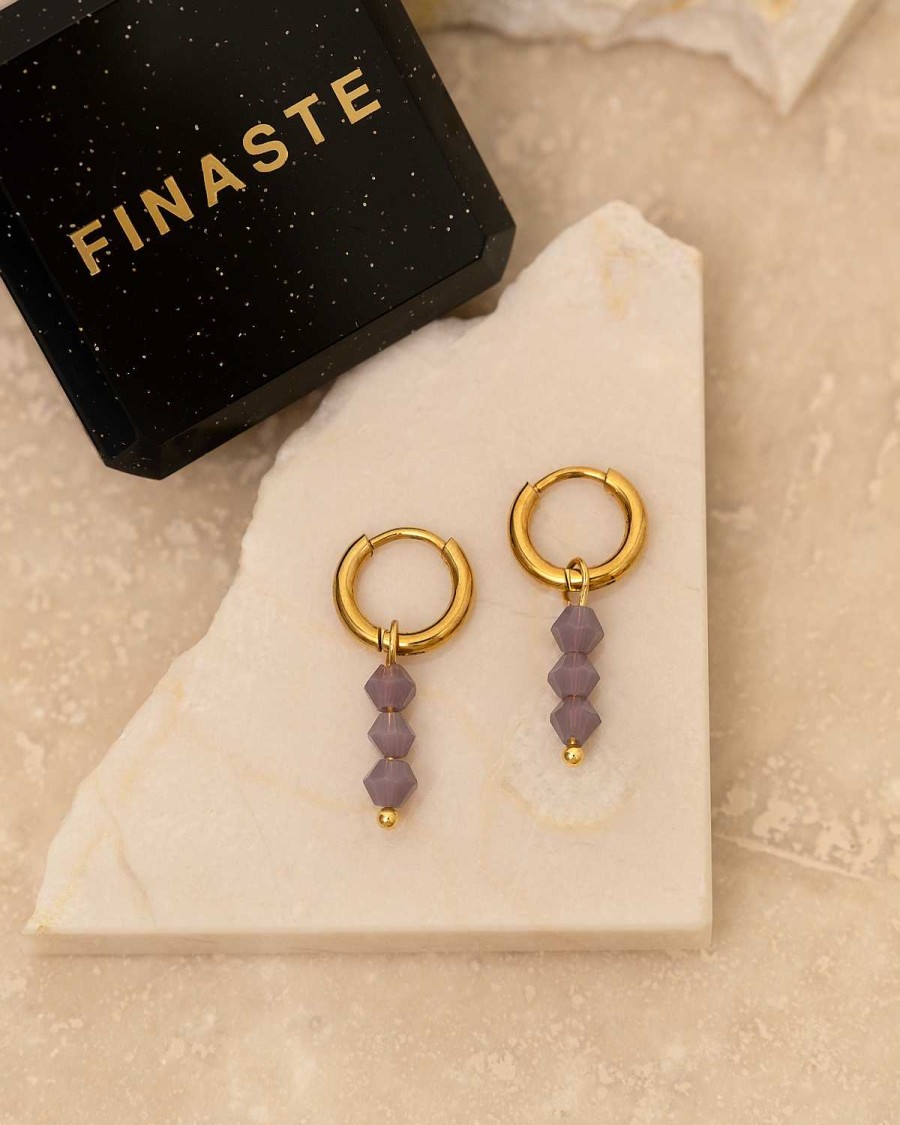 Oorbellen Finaste | Earrings Triple Lila Beads Goldplated