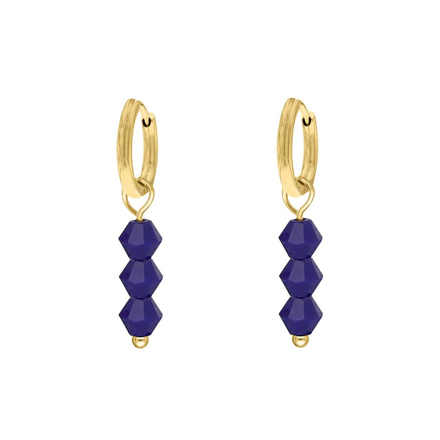 Oorbellen Finaste | Earrings Triple Blue Beads Goldplated