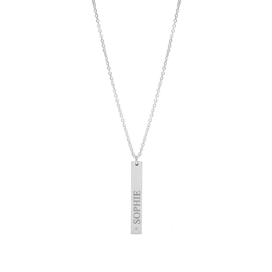 Kettingen Finaste | Graveerbare Bar Ketting Met Steentje