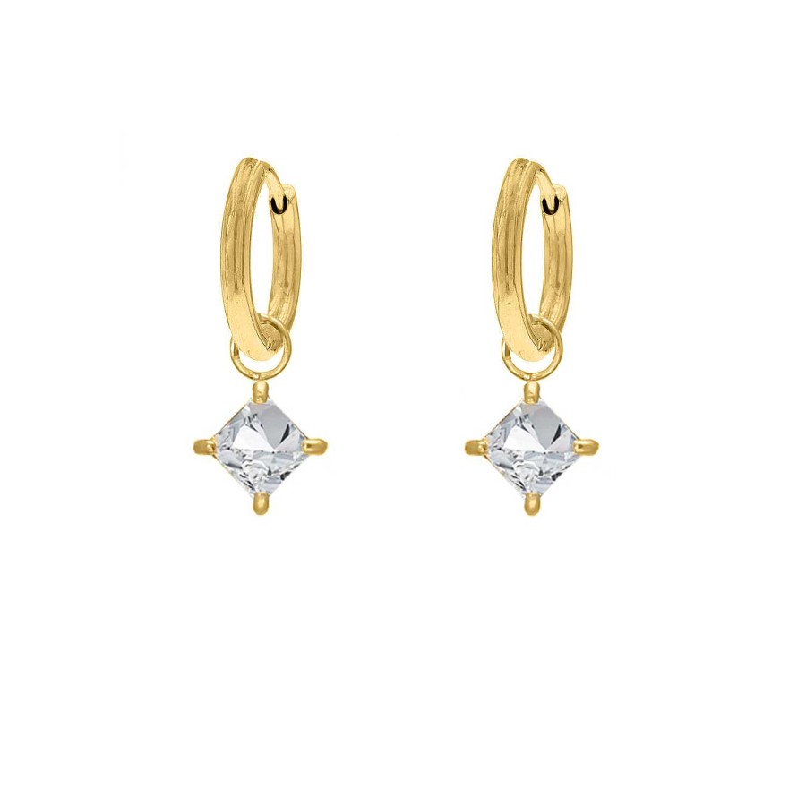 Oorbellen Finaste | Oorringetjes Sparkle Square Goldplated