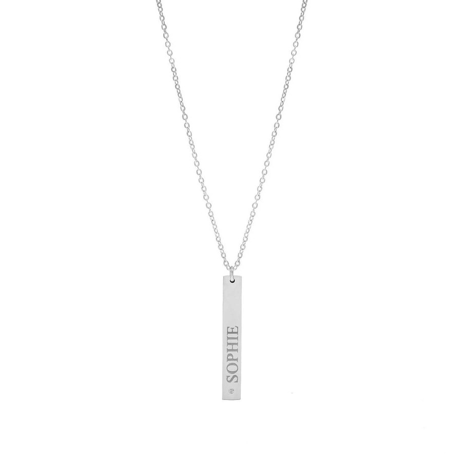 Kettingen Finaste | Graveerbare Bar Ketting Met Steentje