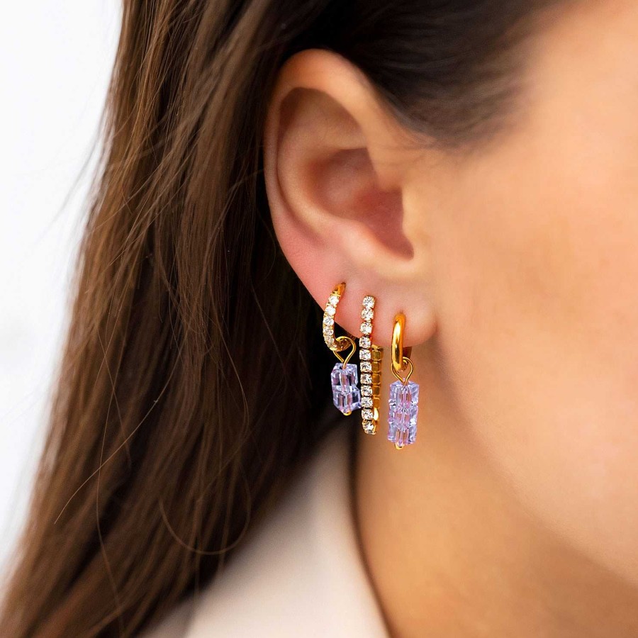 Oorbellen Finaste | Earrings Triple Stones Lilac Goldplated