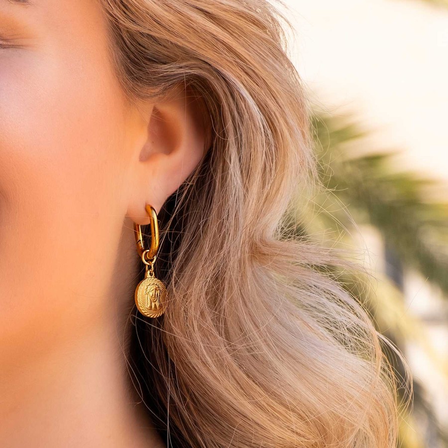 Oorbellen Finaste | Oval Hoops Vintage Coin Goldplated