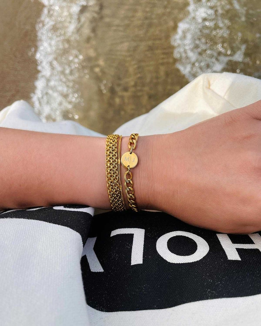 Sieraden Sets Finaste | Chunky Initial Armparty Gold Plated