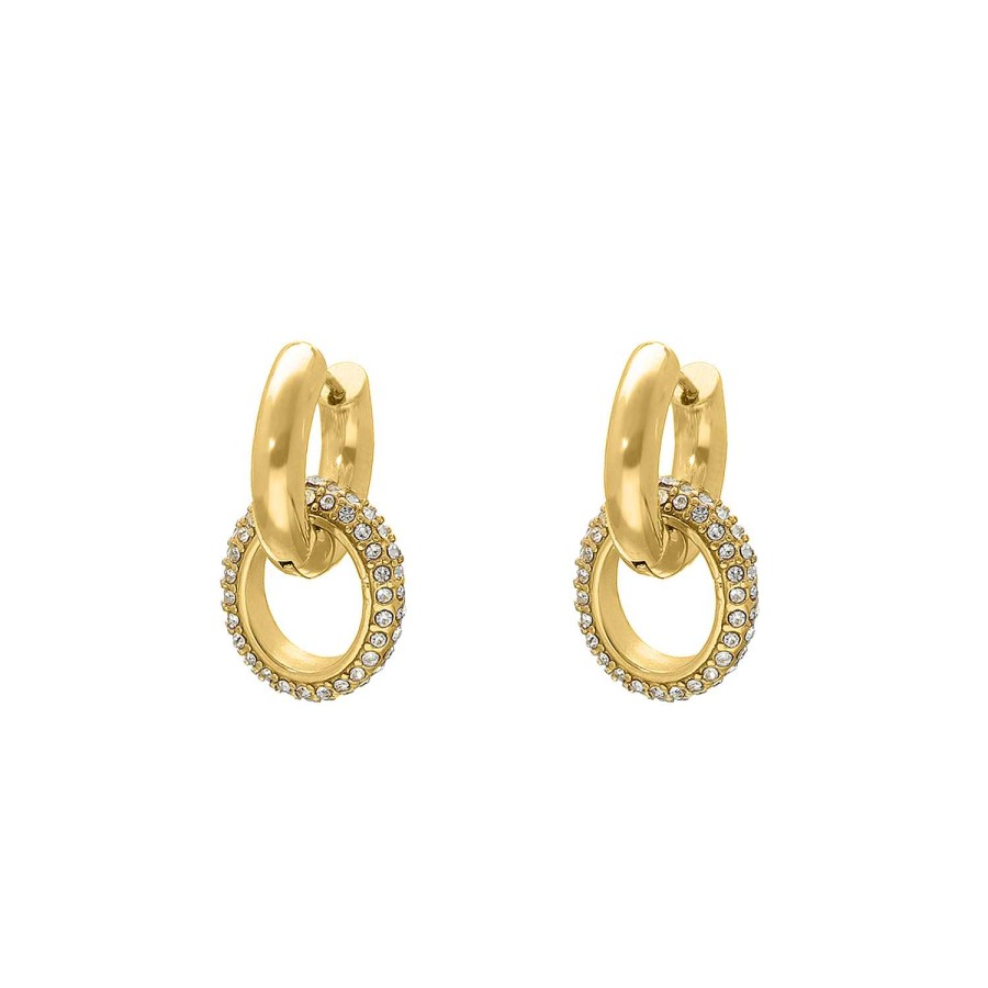 Oorbellen Finaste | Double Crystal Earrings Goldplated