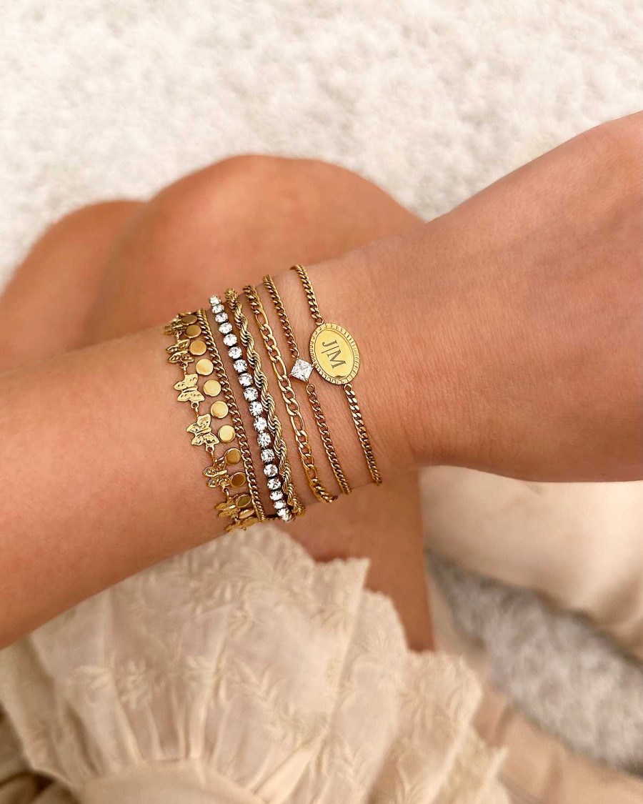 Armbanden Finaste | Armband Sparkle Square Goldplated