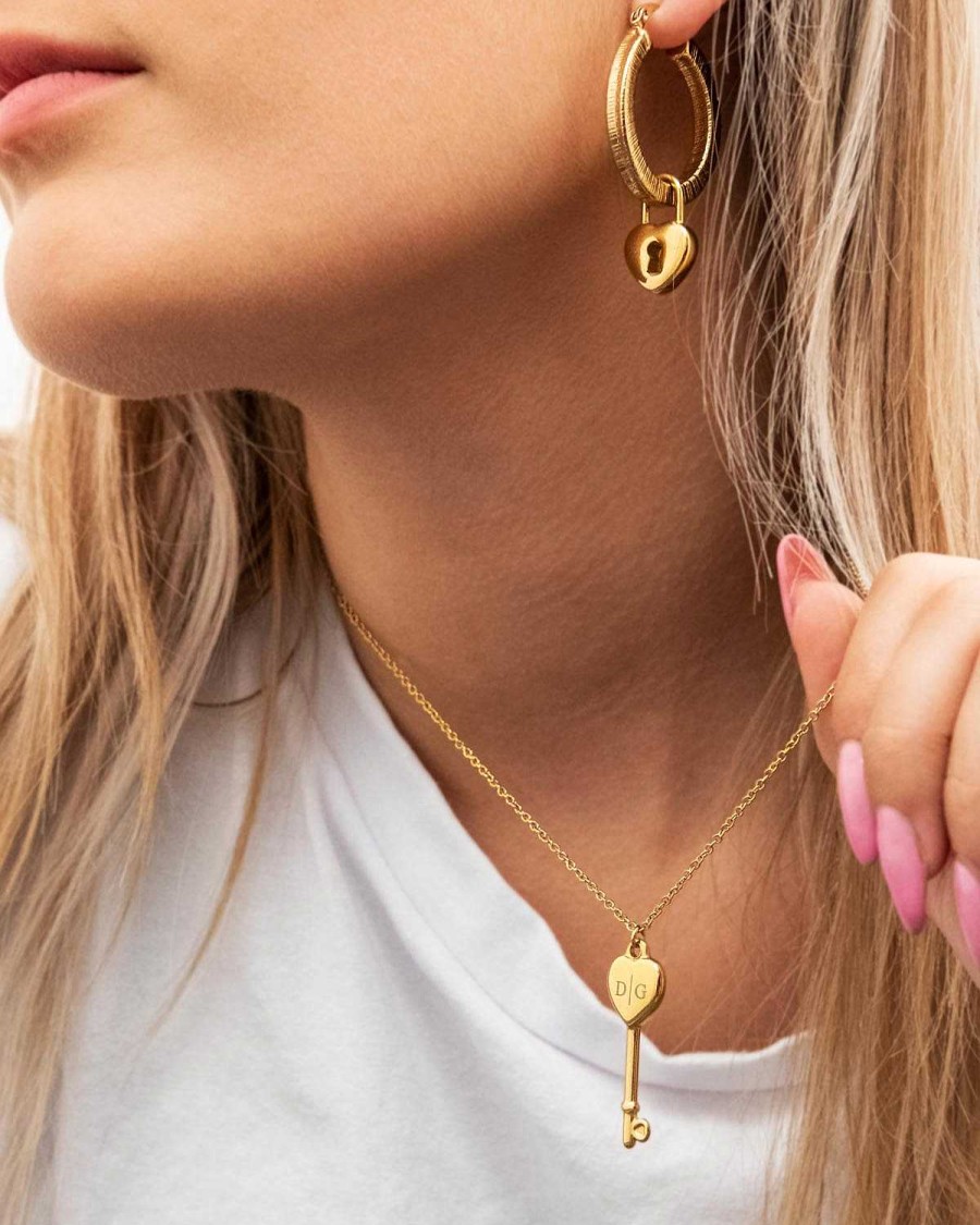 Kettingen Finaste | Ketting Love Key Graveerbaar Goud Kleurig