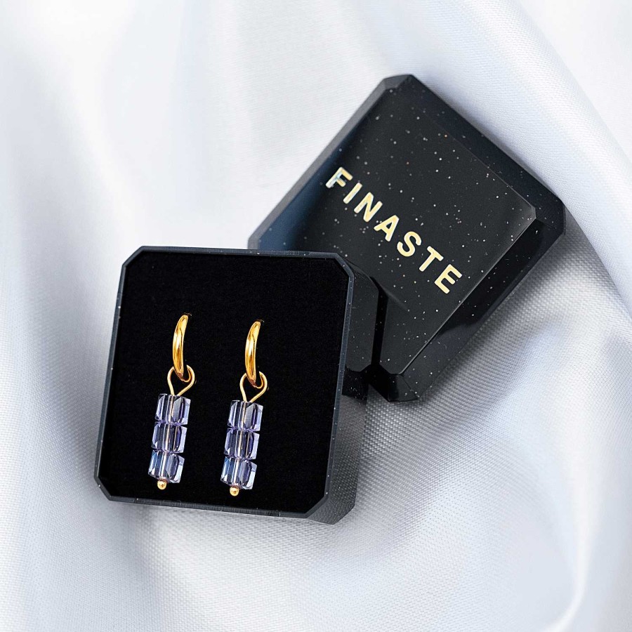 Oorbellen Finaste | Earrings Triple Stones Lilac Goldplated