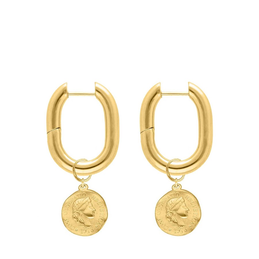 Oorbellen Finaste | Chunky Hoops Vintage Coin Goldplated