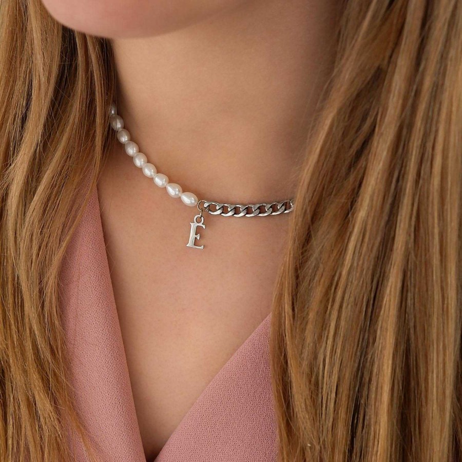 Kettingen Finaste | Initial Ketting Chain & Pearl Kleur Zilver