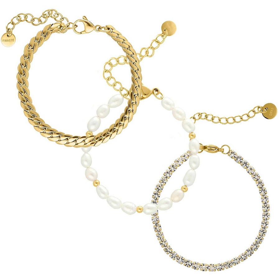 Armbanden Finaste | Armparty Chain & Pearl Goud Kleurig