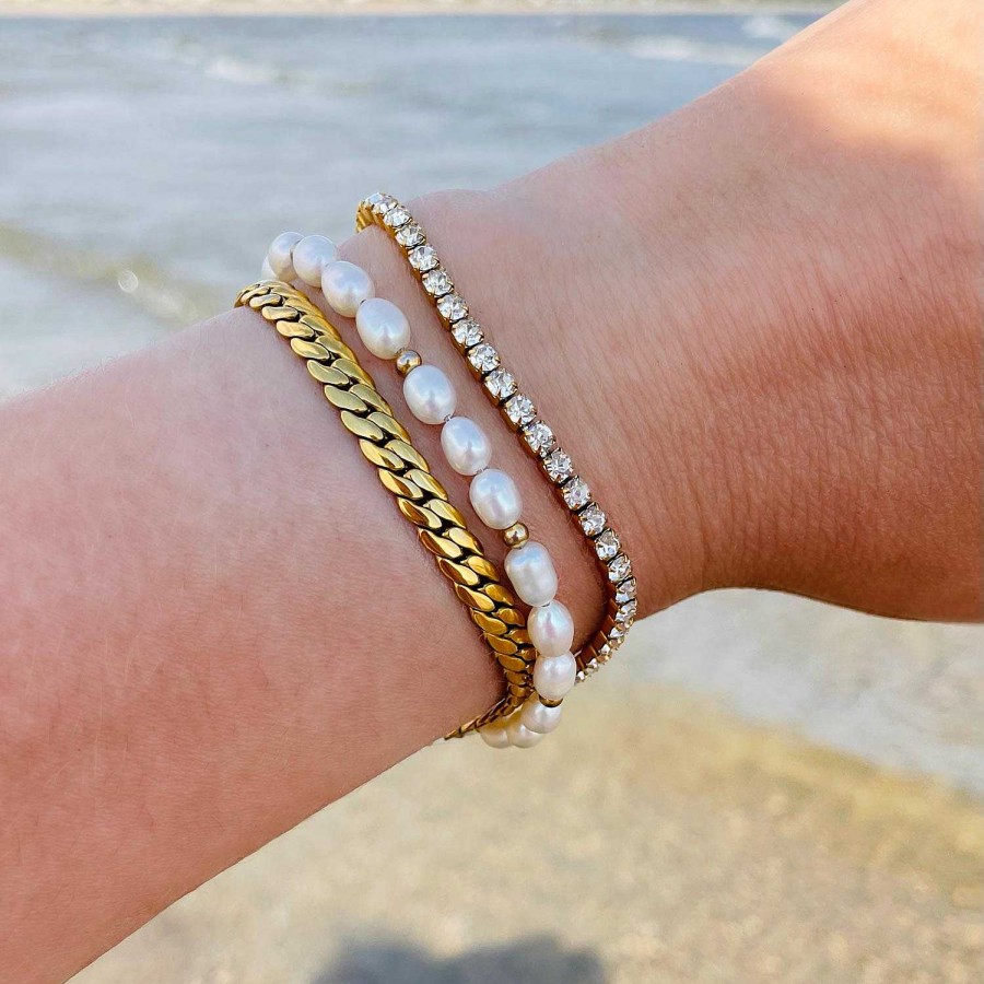 Sieraden Sets Finaste | Armparty Chain & Pearl Goud Kleurig