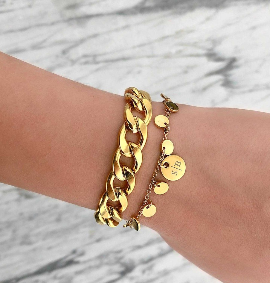 Armbanden Finaste | Gepersonaliseerde Armband Met Muntjes Goud Kleurig