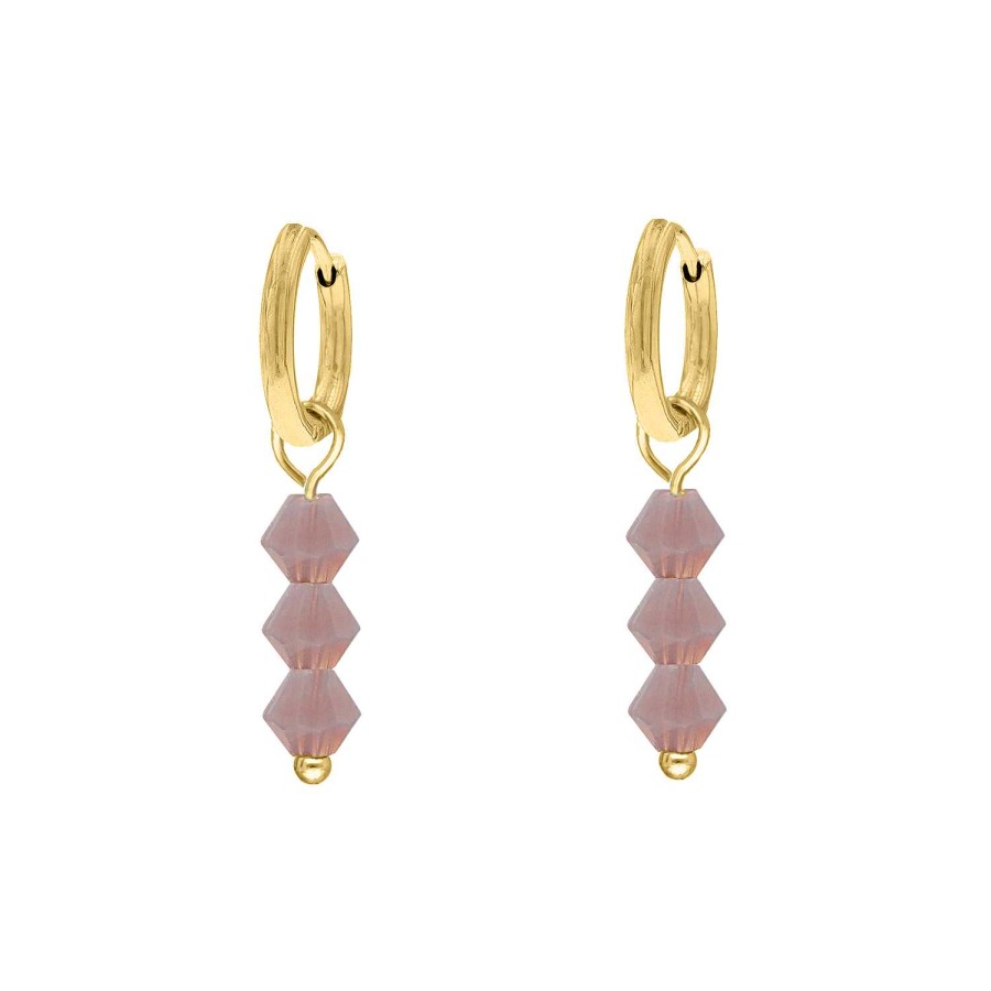 Oorbellen Finaste | Earrings Triple Lila Beads Goldplated