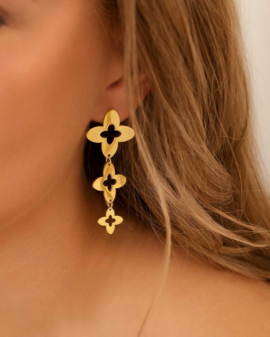 Oorbellen Finaste | Triple Clover Earrings Vintage Goldplated