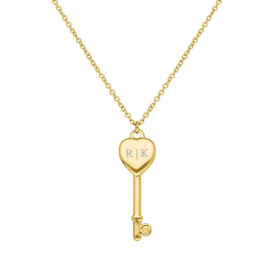 Kettingen Finaste | Ketting Love Key Graveerbaar Goud Kleurig