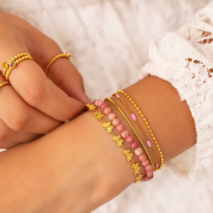 Armbanden Finaste | Armband Met Roze Bolletjes Goudkleurig