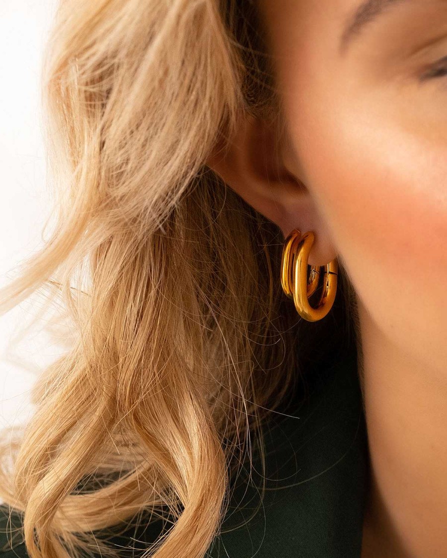 Oorbellen Finaste | Chunky Oval Hoop Earrings Goldplated