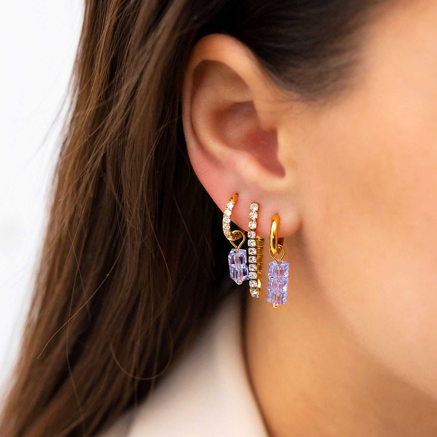 Oorbellen Finaste | Earrings Triple Stones Lilac Goldplated