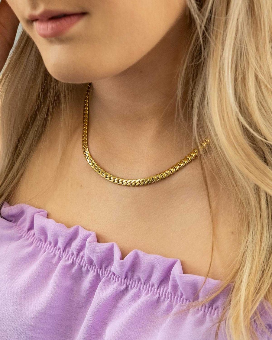 Kettingen Finaste | Ketting Platte Chain Goud Kleurig