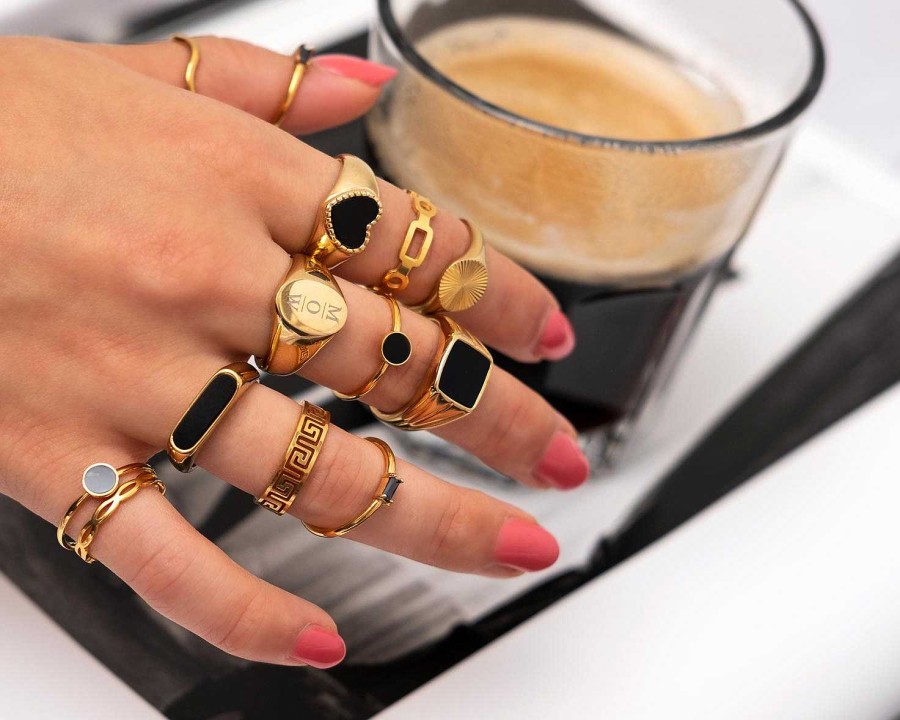 Ringen Finaste | Verstelbare Ring Met Print Kleur Goud