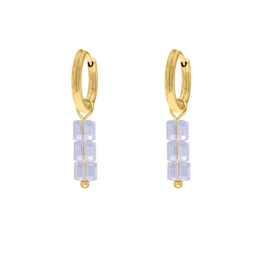 Oorbellen Finaste | Earrings Triple Stones Lilac Goldplated