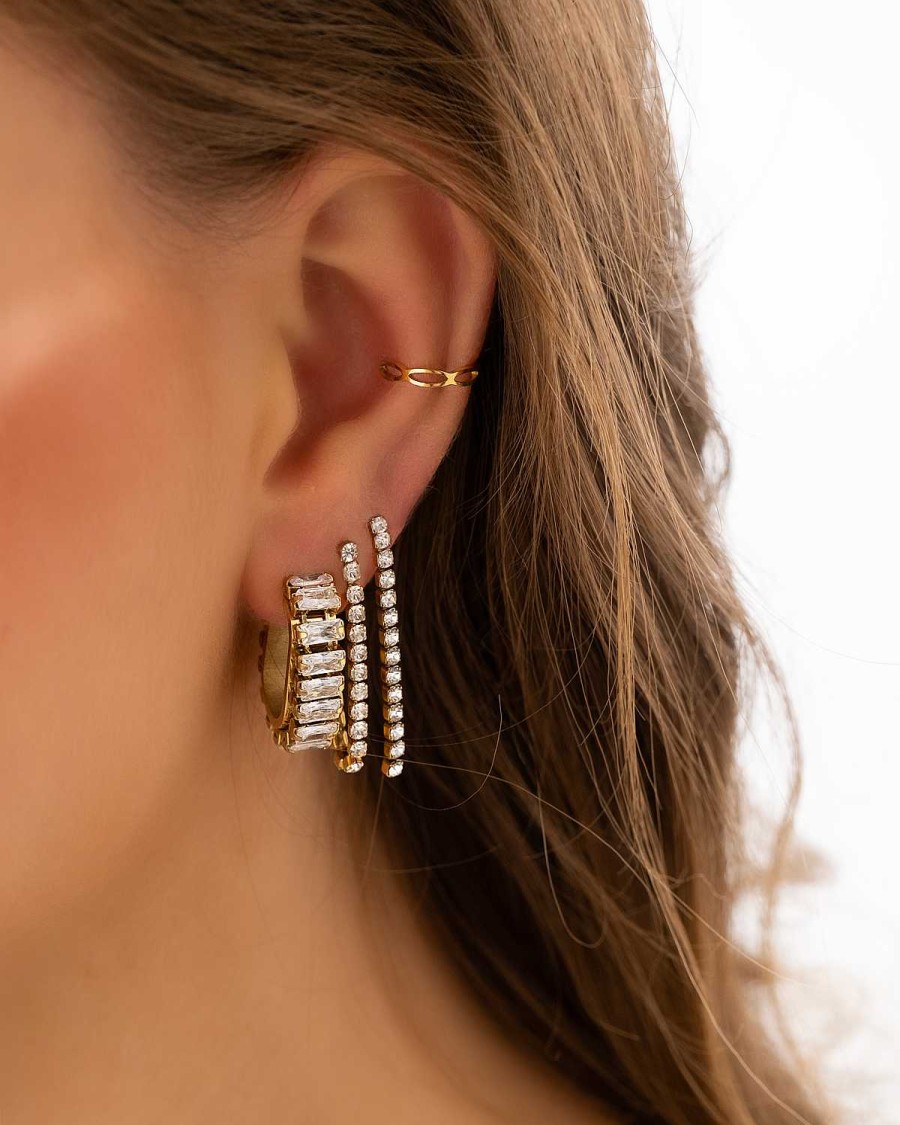 Oorbellen Finaste | Oval Hoops Sparkle Stones Goldplated