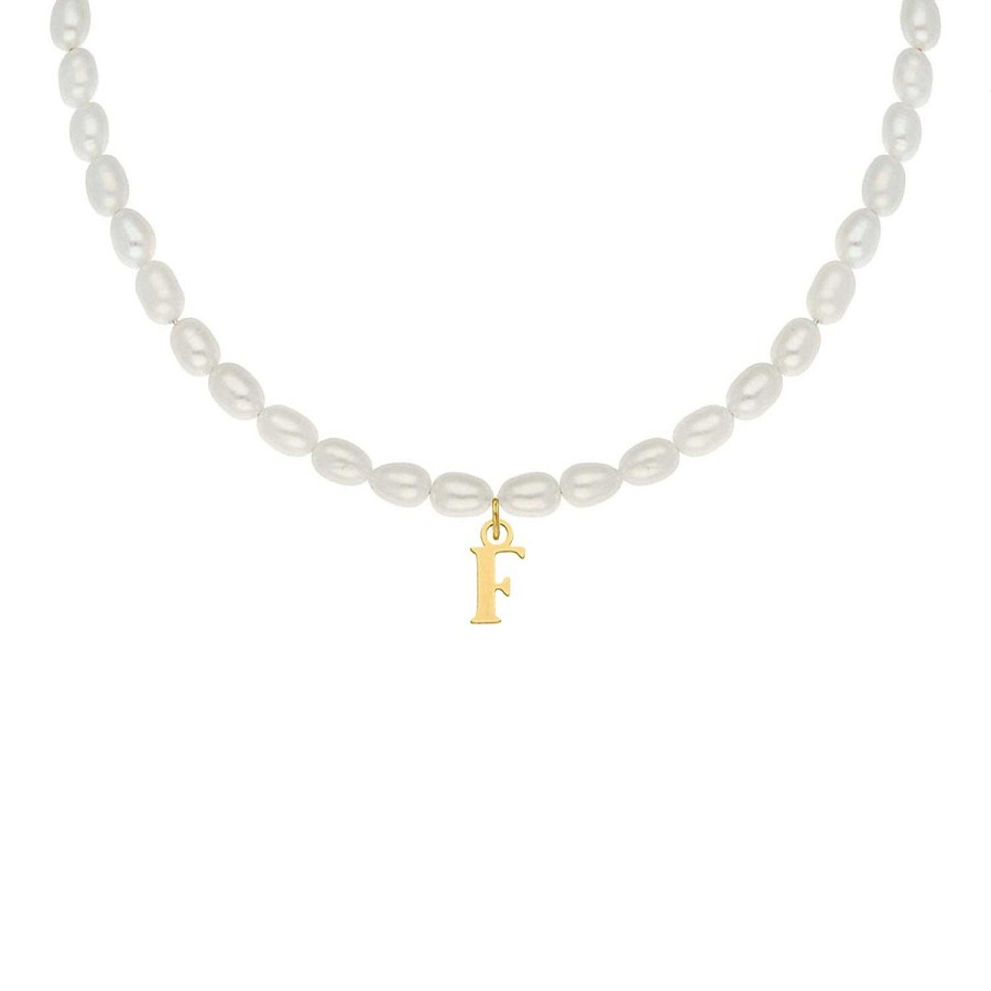 Kettingen Finaste | Pearl Initial Ketting Goudkleurig