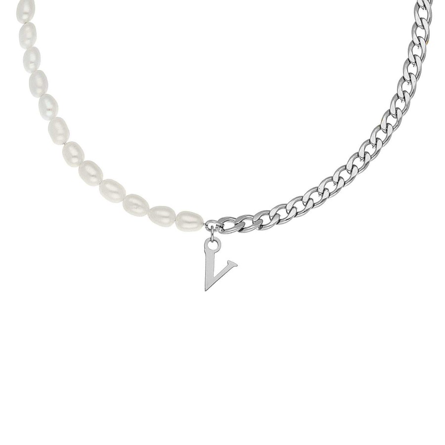 Kettingen Finaste | Initial Ketting Chain & Pearl Kleur Zilver